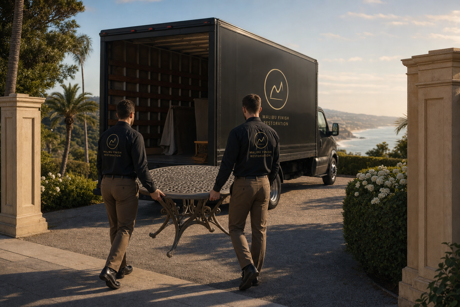 White glove pickup team at a Malibu estate